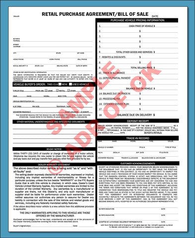 Retail Purchase Agreement / Bill of Sale (3 part)