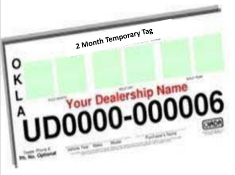 Temp Tags (Motorcycle Size) Sold in increments of 12 (2 month temp tag)