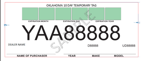 Temp Tags 10 DAY (Full Size) Car Size) 12